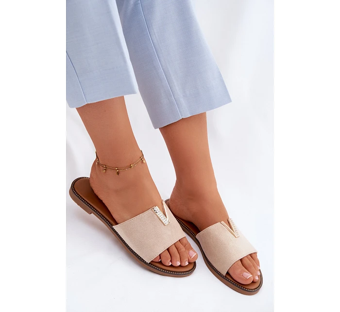 Dámské ploché nazouváky s ozdobným detailem V béžové Nelmira