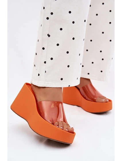 Dámské nazouváky na platformě s průhledným páskem Oranžové Zolretia Dámské nazouváky na platformě s průhledným páskem Oranžové Zolretia