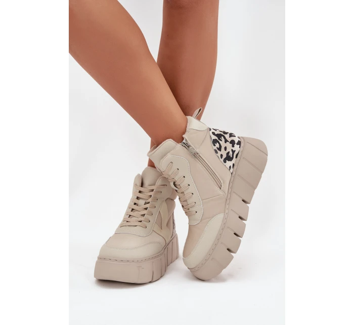 Dámské kotníkové boty na platformě z pravé kůže Vinceza – béžové