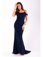 Dámské šaty na ramínka dlouhé s tmavě modré Tmavě modrá / L model 15043353 - EVA&#38;LOLA