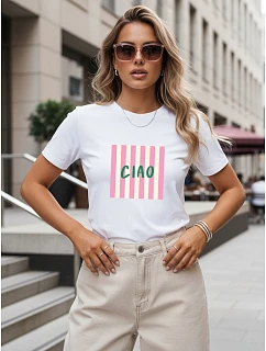Tshirt damski bawełniany z napisem biały model 22264323 - FashionStreet