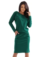 Teplákové šaty s dlouhým rukávem a kapsami střih s výstřihem na zádech zelené model 21303434 - numoco Teplákové šaty s dlouhým rukávem a kapsami střih s výstřihem na zádech zelené model 21303434 - numoco