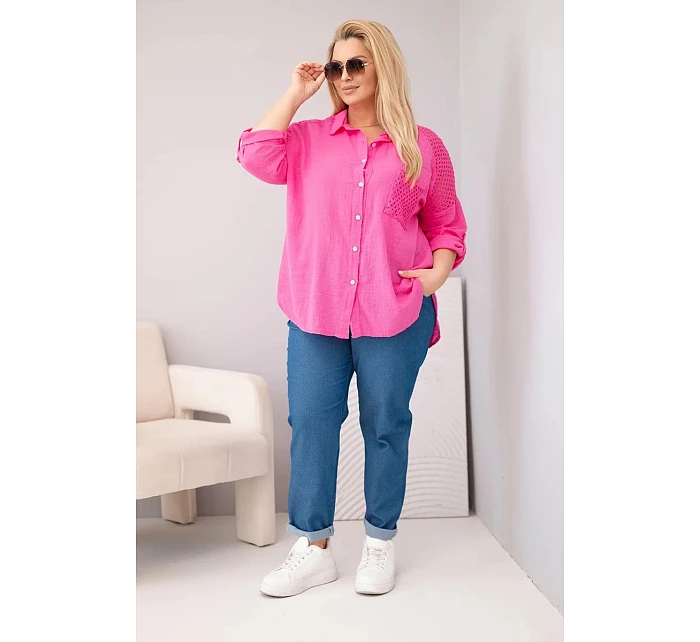 Dámská viskózová košile Plus Size s límečkem a model 22043134 vsadkou růžová - K-Fashion