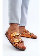 Ozdobené dámské žabky s přezkami model 21660443 oranžové - S.Barski