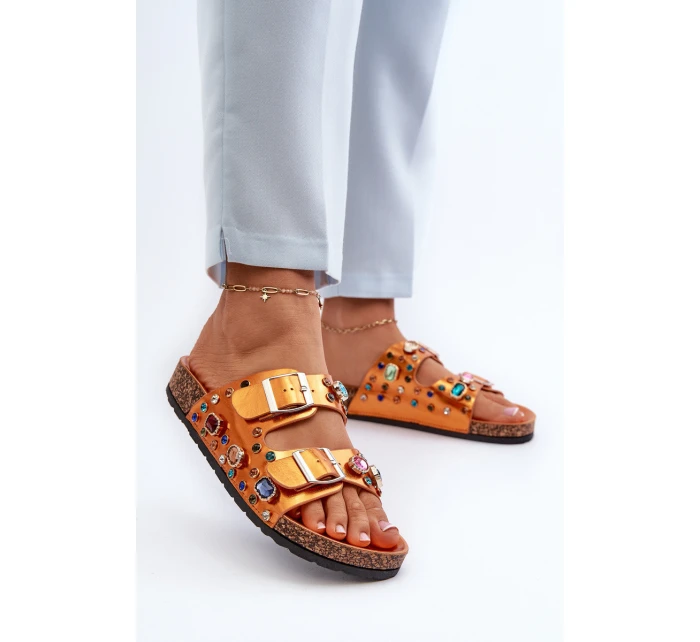 Ozdobené dámské žabky s přezkami model 21660443 oranžové - S.Barski