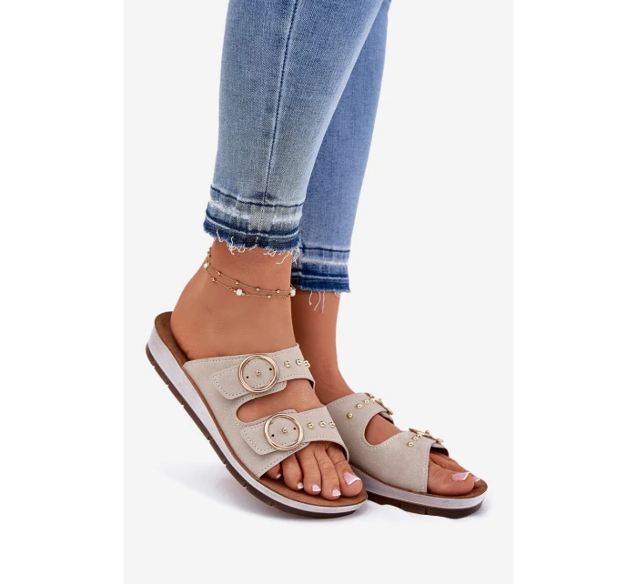 Pohodlné dámské pantofle béžové model 21697980 - Inblu