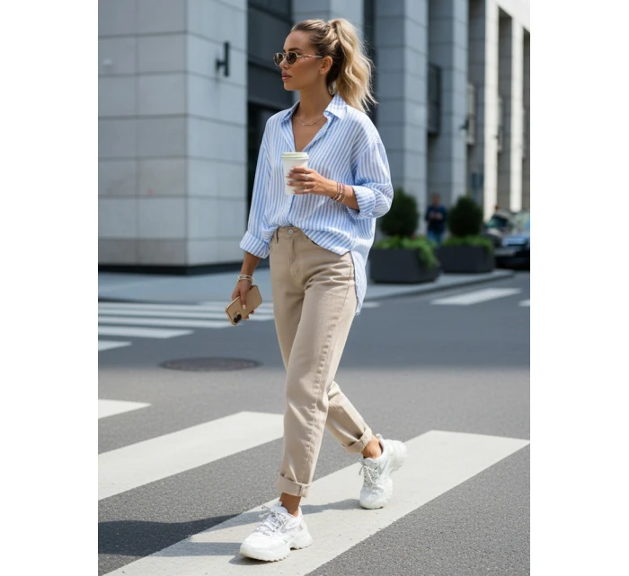 Dámské džíny mom fit s vysokým pasem béžové FashionStreet UY2872