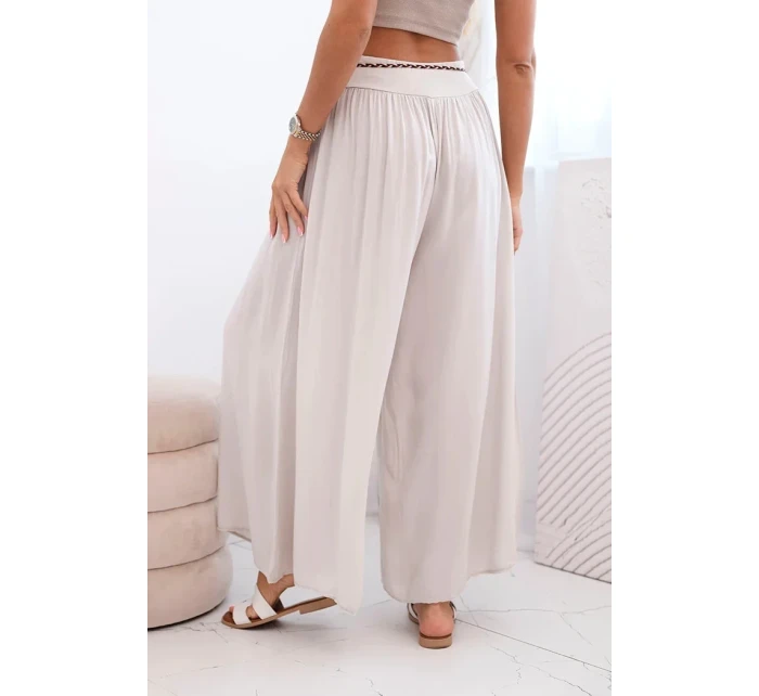 Dámské kalhoty z viskózy se širokými nohavicemi tmavě béžová