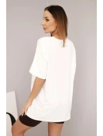 Dámská bavlněná souprava s tričkem a legínami s lampasem béžová