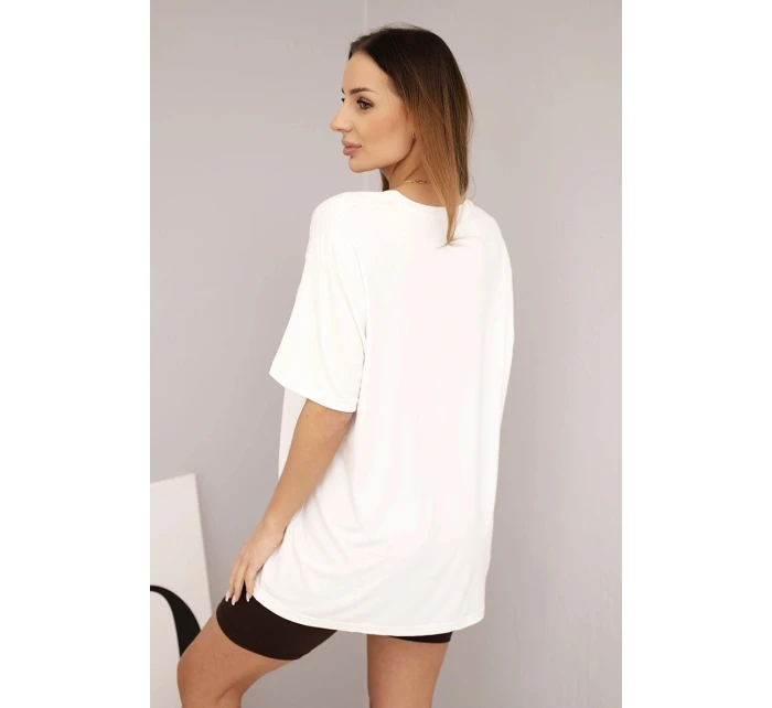 Dámská bavlněná souprava s tričkem a legínami s lampasem béžová