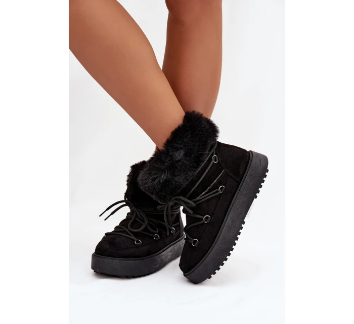 Sněhule s kožíškem a šněrováním Černé model 21821761 - Boto Sněhule s kožíškem a šněrováním Černé model 21821761 - Boto