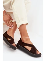 Dámské sandály model 22027710 z přírodního semiše Čokoládové - Zazoo