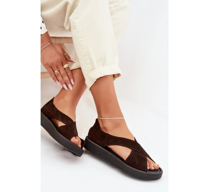 Dámské sandály model 22027710 z přírodního semiše Čokoládové - Zazoo