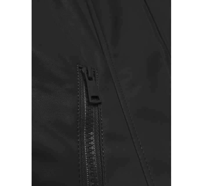 Černá dámská bunda z ekologické kůže se stojáčkem J Style (11Z8131)