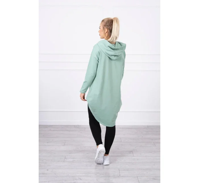 Mikina s kapucí s dlouhým zadním dílem tmavě mátová