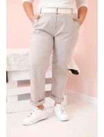 Dámské bavlněné kalhoty Plus Size s páskem tmavě béžová Dámské bavlněné kalhoty Plus Size s páskem tmavě béžová