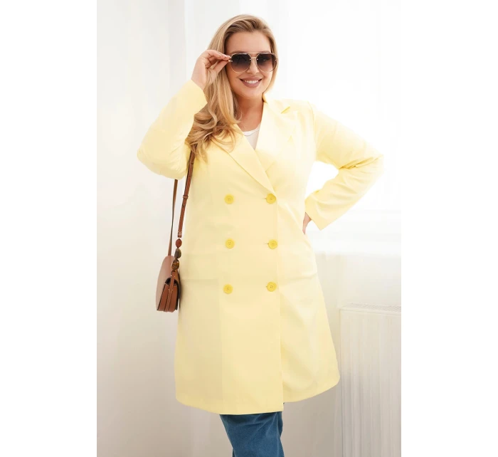 Dámský kabát Plus Size model 21959208 s límcem žlutý - K-Fashion