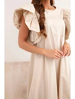Dámské bavlněné šaty s model 22170755 rukávem béžová - K-Fashion Dámské bavlněné šaty s model 22170755 rukávem béžová - K-Fashion