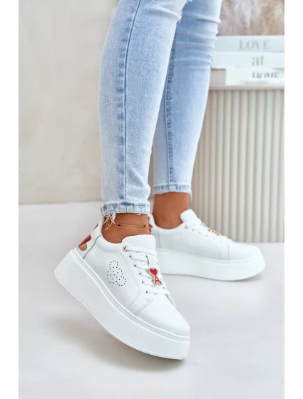 Dámské Kožené Tenisky Na Platformě S A Dekorativním  Bílé model 21675592 - VINCEZA