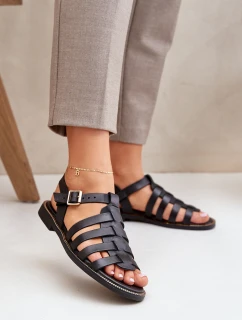 Kožené sandály na plochém podpatku Zazoo model 21682345 černé - Boto