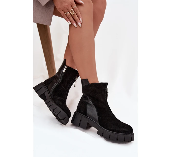 Dámské kozačky z pravé semišové kůže s podšívkou D A  Černé model 21715544 - D&A