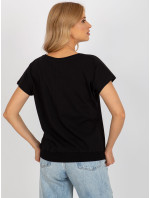 Černé tričko s potiskem a nápisem RUE PARIS