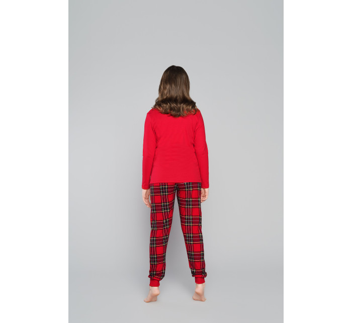 Santa pyžamo pro dívky, dlouhý rukáv, dlouhé kalhoty - červená/potisk
