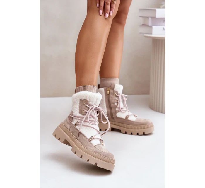 Kotníkové boty s beránkovým kožíškem béžové Merilana Kotníkové boty s beránkovým kožíškem béžové Merilana