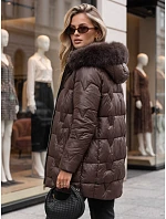 Dámská zimní prošívaná bunda s kapucí, tmavě hnědá, FashionStreet TY5758 Dámská zimní prošívaná bunda s kapucí, tmavě hnědá, FashionStreet TY5758