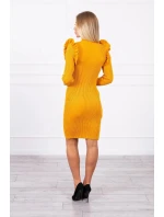Přiléhavé svetrové šaty s knoflíky hořčicové barvy Přiléhavé svetrové šaty s knoflíky hořčicové barvy