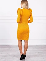 Přiléhavé svetrové šaty s knoflíky hořčicové barvy