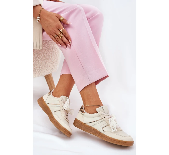 Nízké Dámské Tenisky S Krajkou Leopardí Béžové Zielle