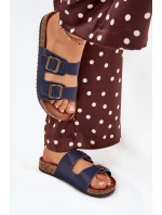 Dámské pantofle na korkové platformě s přezkami – tmavě modré Dámské pantofle na korkové platformě s přezkami – tmavě modré