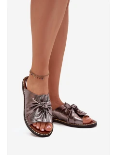 Dámské pantofle na nízkém podpatku – grafitové Nelvira