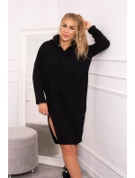 Šaty s kapucí a bočním rozparkem černé Šaty s kapucí a bočním rozparkem černé