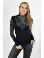 Pletená halenka zdobená výstřihem a rukávy černá