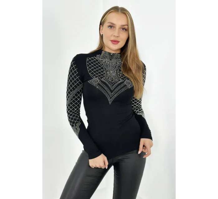 Pletená halenka zdobená výstřihem a rukávy černá