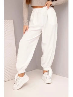 Dámské kalhoty s širokým nohavicí a vázáním dole bílé