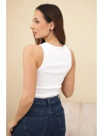 Dámský krátký žebrovaný top z bavlny s ozdobnými třásněmi bílá