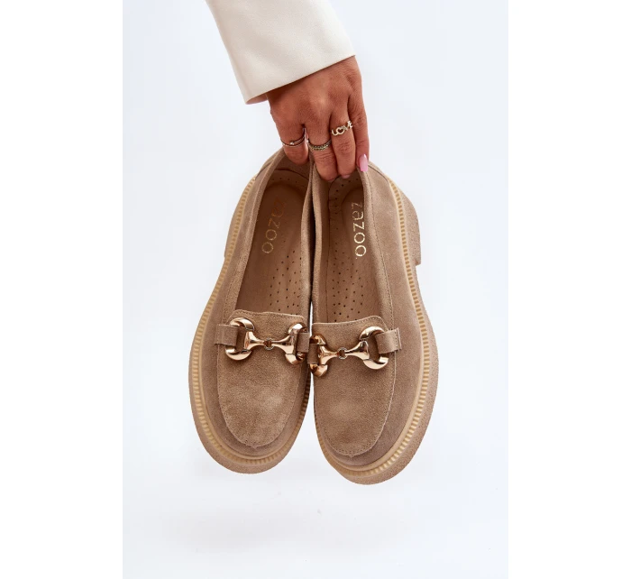 model 21652511 Semišové Dámské Mokasíny S Ozdobou Beige - Zazoo