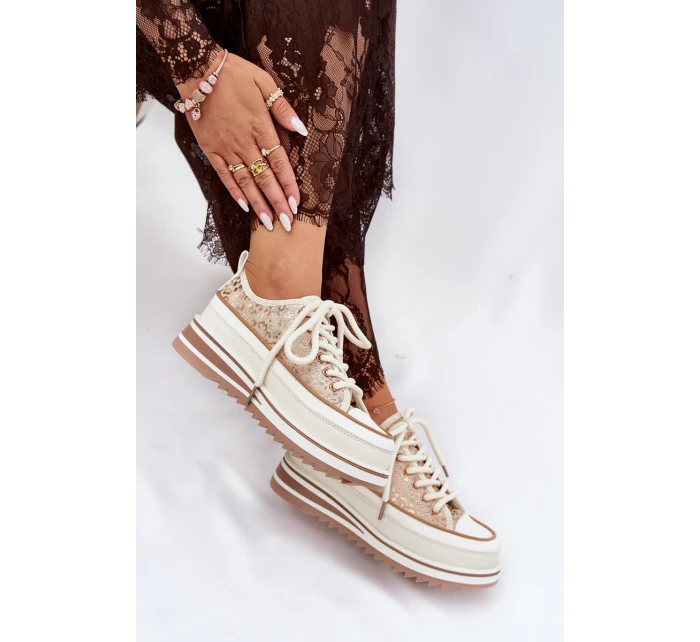 Dámské Tenisky Na Masivní Platformě S.Barski BF51-101 Béžové Dámské Tenisky Na Masivní Platformě S.Barski BF51-101 Béžové