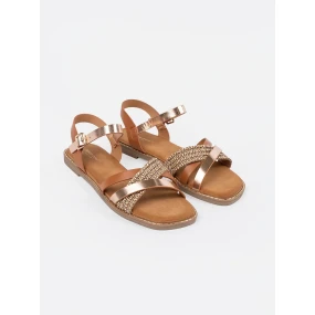 Klasické  sandály hnědé dámské na plochém podpatku