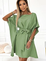 287-27 SOFIA Motýlí šaty se zavazováním v pase - OLIVE