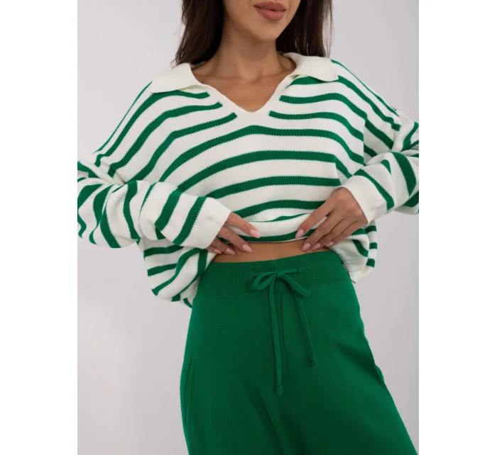 Zeleno/ecru úpletový dámský pruhovaný komplet (0610)