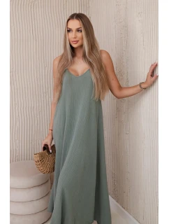 Mušelínové šaty na ramínka khaki