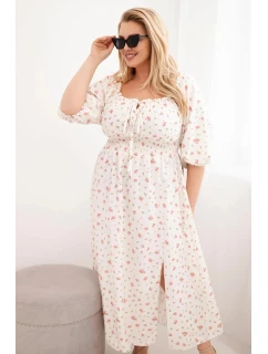 Dámská sukýnka Plus Size s dekoltem na tkaničky a elastickým pasem ecru