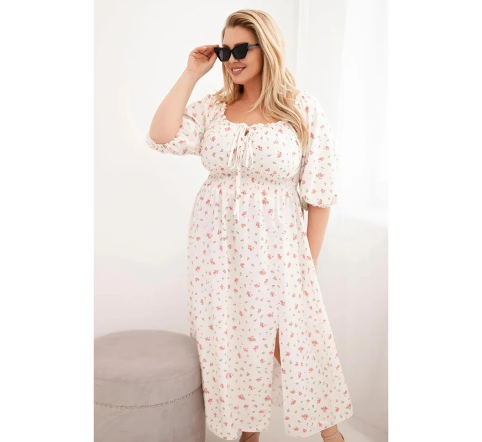 Dámská sukýnka Plus Size s dekoltem na tkaničky a elastickým pasem ecru