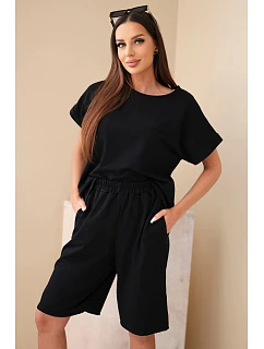 Dámský bavlněný komplet triko s krátkým rukávem a šortky s gumou v pase černá