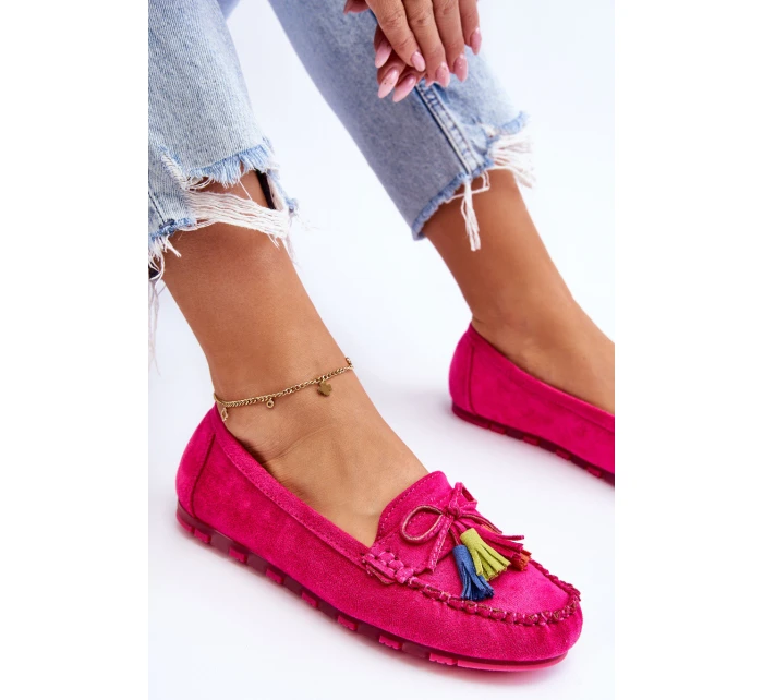 Semišové Mokasíny S Mašlí A Třásněmi Fuchsie Dorine