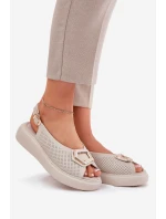 Dámské Kožené Sandály S Dekorací S.Barski LR51-786 Béžové Dámské Kožené Sandály S Dekorací S.Barski LR51-786 Béžové